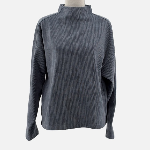 Madewell Jacquard Textured Stripe Funnel Neck Top in Teapot Blue - NWOT - Medium - Picture 3 of 8